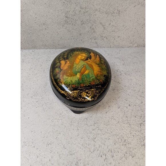 Signed Palekh Russian Lacquer Box – “Anastasia” Forest Maiden Scene Hand-Painted - Picture 1 of 8
